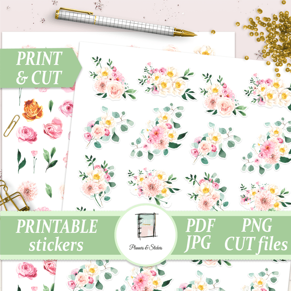 Planner Flower Stickers Printable, Floral Erin Condren Weekl - Inspire  Uplift