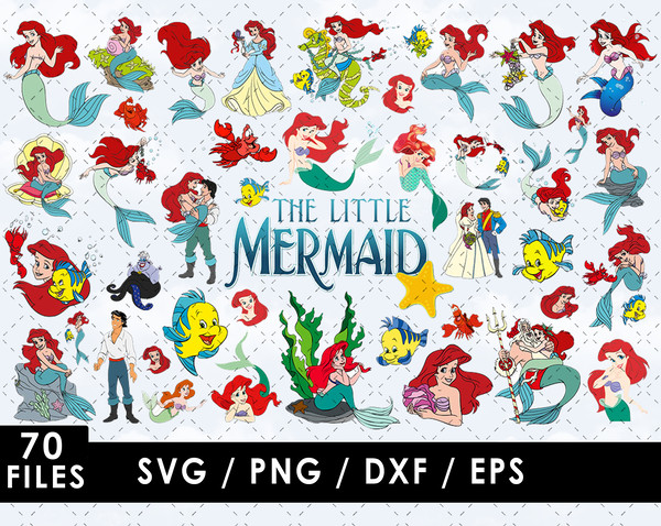 Ariel SVG, Flounder SVG, Sebastian SVG, King Triton SVG, Ursula SVG, Prince Eric SVG, Little Mermaid characters SVG, Disney princess SVG, Kids' room decor SVG,