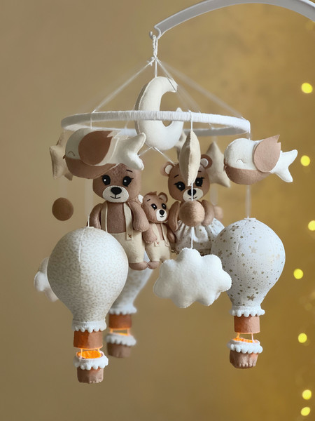 Crib mobile bears family mobile musical Nursery decor Baby s