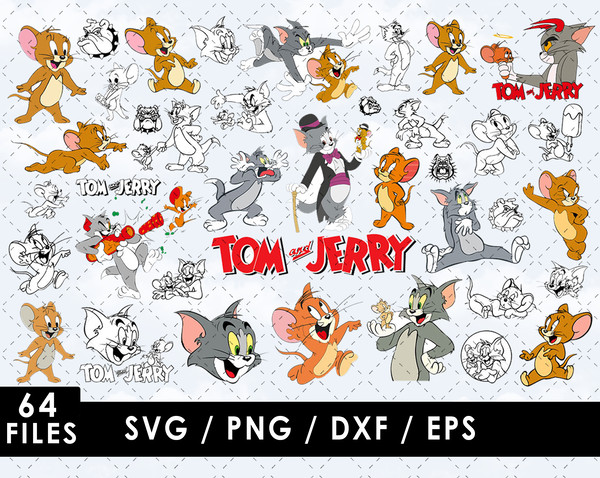 Tom and Jerry SVG, Tom Cat SVG, Jerry Mouse SVG, Spike the Bulldog SVG, Butch the Cat SVG, Tuffy (Nibbles) SVG, Mammy Two Shoes SVG, Quacker the Duck SVG, Tyke