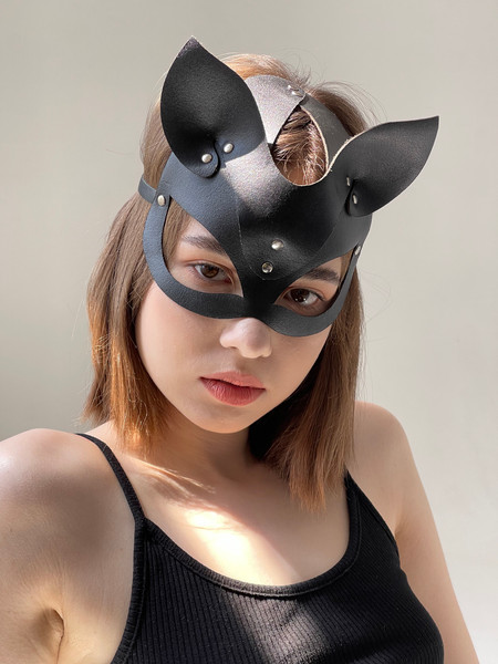 genuine leather mask, cat mask, play mask, bdsm mask, leathe