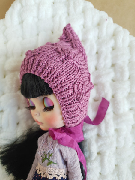 Blythe set clothes - dress with long sleeves and gnome knitted hat,  Smart doll clothes, Blythe clothes
