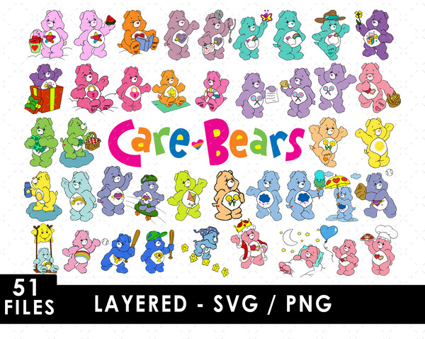 Care Bears SVG, Tenderheart Bear SVG, Cheer Bear SVG, Grumpy Bear SVG, Funshine Bear SVG, Share Bear SVG, Wish Bear SVG, Good Luck Bear SVG, Harmony Bear SVG, L