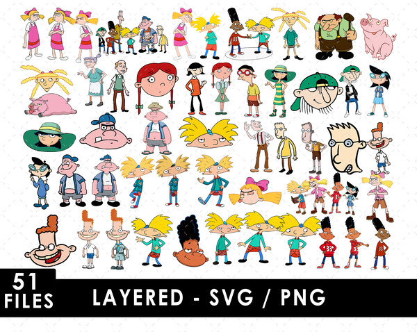 Hey Arnold! SVG, Arnold SVG, Gerald SVG, Helga SVG, Phoebe SVG, Grandpa Phil SVG, Cartoon characters SVG, Nickelodeon cartoon SVG, Urban adventures SVG, City ki
