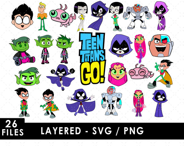 Teen Titans GO SVG, Robin SVG, Starfire SVG, Raven SVG, Cyborg SVG, Beast Boy SVG, Cartoon Network SVG, Teen Titans characters, Superhero cartoon SVG, Titans To