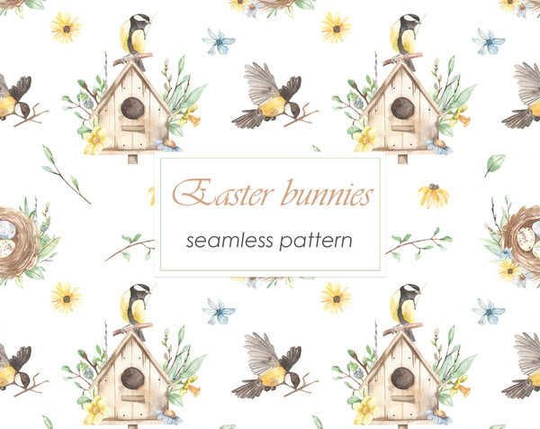 4 Easter bunnies watercolor seamless patterns.jpg