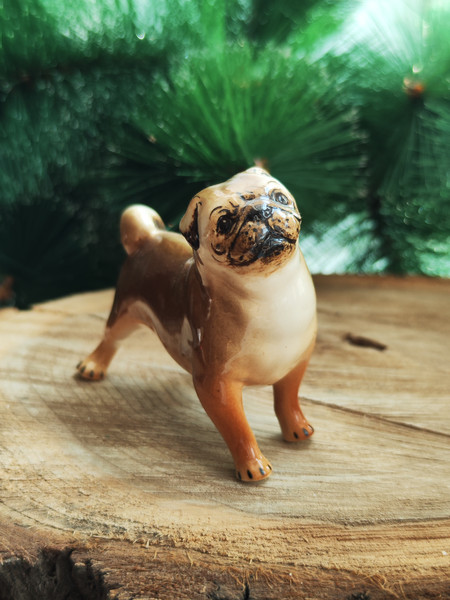 porcelain fawn pug statuette