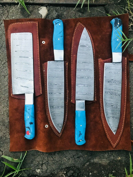 Custom Handforged Damascus steel Chef Knives set BBQ Knife set.jpg