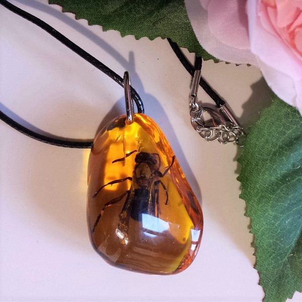 Real insect Bee necklace Honey Amber Resin necklace jewelry Amulet Nature necklace jewelry handmade.jpg