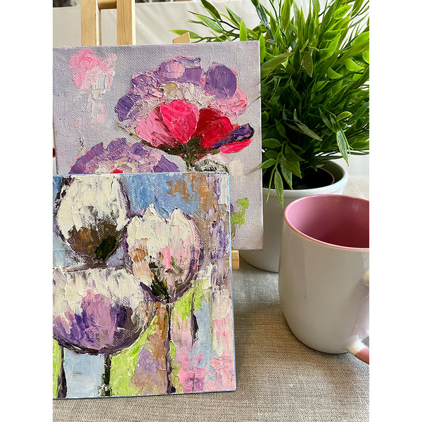 Small canvas painting flowers wall art set of 5 - Inspire Uplift