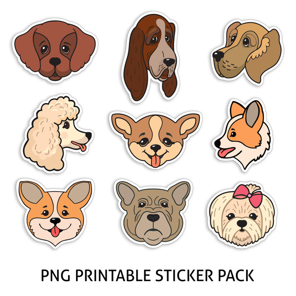 Cute Dogs Printable Sticker Pack PNG, PDF - Inspire Uplift