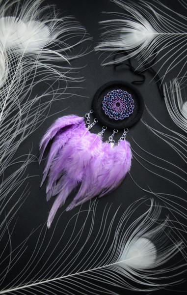 Purple black beaded dream catcher  Cute small dreamcatcher - Inspire Uplift