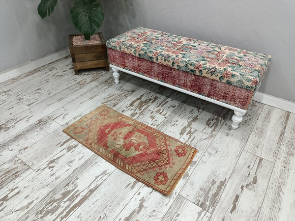 antique rug, mini oushak, narrow rug, rug with pink, vintage rug, framed rug, floor rug, turkish oushak rug, runner mat04.jpg