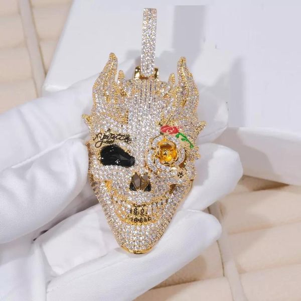 Rock Punk Men CZ Big 3D Shaped Skull Necklace - Inspire Uplift