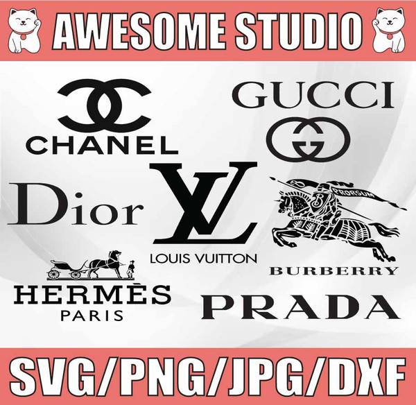 Logo Brand Bundle svg Louis Vuitton svg, Chanel svg, Burberry svg, Prada  svg, Gucci svg, Hermes Paris svg, Dior svg, png