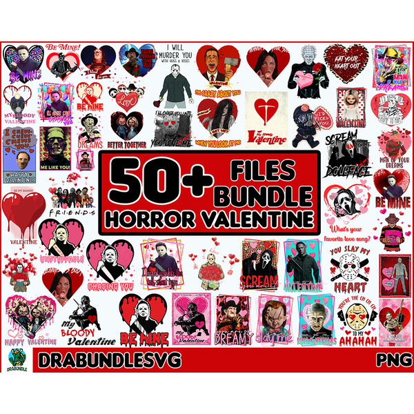 50 Horror Valentine PNG Bundle, Valentine's Day Horror Character, Horror Valentine Png, Funny Valentine's Day Png Instant download.jpg
