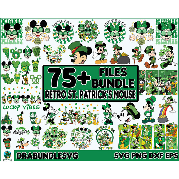 75 Files Retro St. Patrick's Mouse SVG PNG Bundle, Magical St. Patricks Day Png, Retro Mouse Svg, Mouse and Friends , Digital Instant Download.jpg
