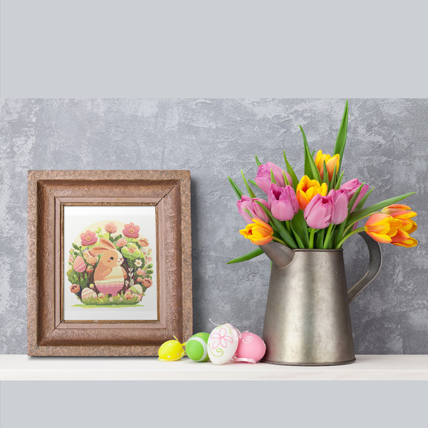 6 Spring Easter bunny cross stitch digital printable A4 PDF pattern for home decor and gift.jpg