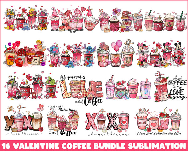 16 Valentines day PNG, Valentines coffee bundle, Valentine sublimation Design Digital Download.jpg