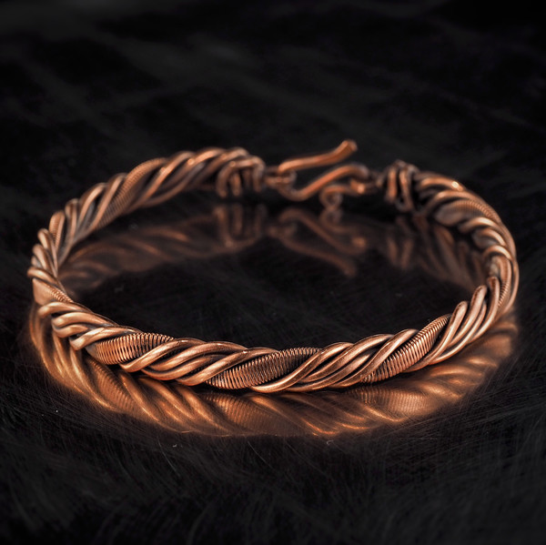 narrow pure copper wire wrapped bracelet bangle handmade jewelry antique style art 7th 22nd anniversary gift her woman man (6).jpeg