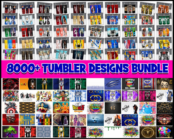 8000 Tumblers Designs 20oz Skinny Straight & Tapered Bundle, Bundle Design Template for Sublimation, Full Tumbler Wrap, PNG .jpg