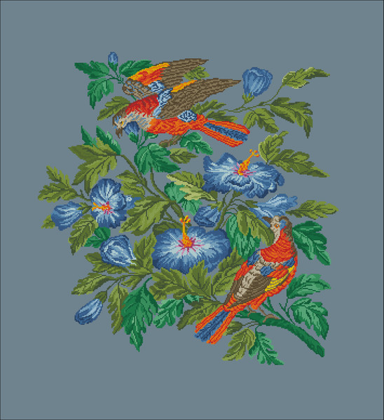 Vintage Cross Stitch Scheme Birds and flowers