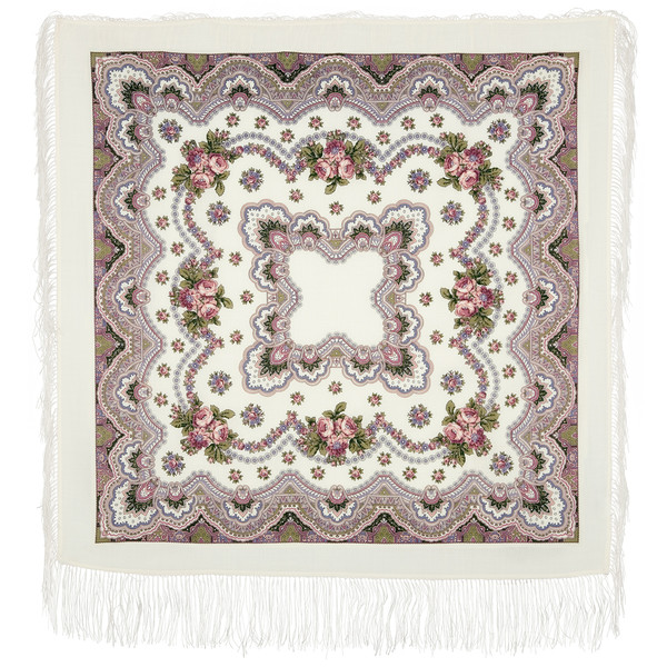 white merino wool pavlovo posad shawl wrap  527-1