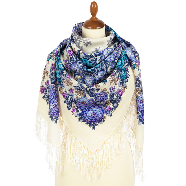 purple flowers pavlovo posad wool shawl silk fringe 2021-1