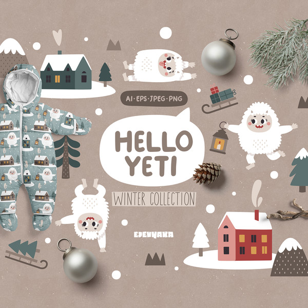 Hello Yeti. Christmas Collection, Yeti Clipart, Yeti png, Ch