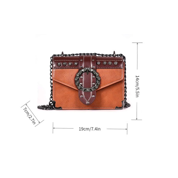 Rust Brown Studded Beaded Chain Strap Square Bag Crossbody Bag Shoulder Handbag Clutch Purse Punk Bag Rust Brown | Trendy Bags