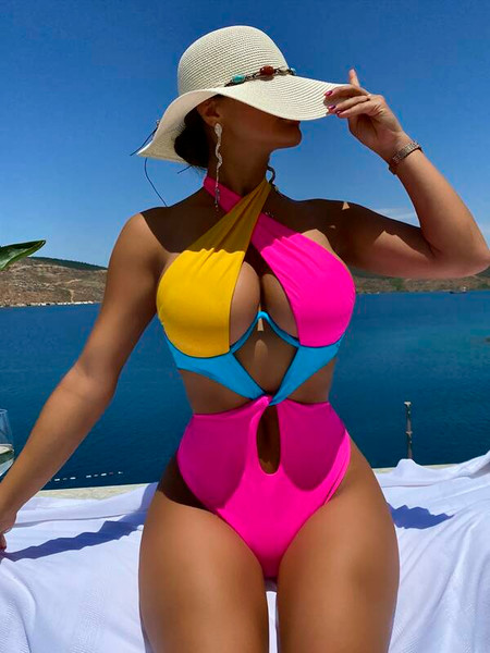 Colorblock Cut Out Criss Cross Underwire One Piece Swimsuit - Inspire Uplift