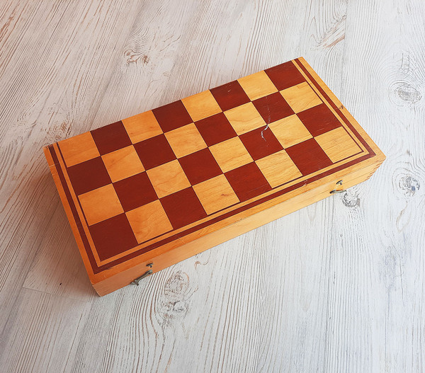 luga soviet wooden folding chess board 1975 vintage