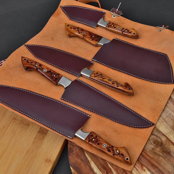 5 Pcs Custom Handmade Damascus Chef Set Knives, Kitchen Knife Set, BBQ  JW-5014