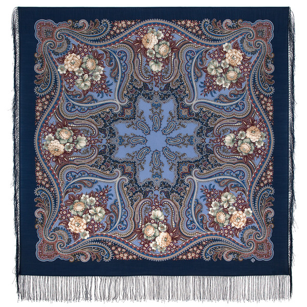 blue original elite pavlovoposad russian shawl size 125x125 cm