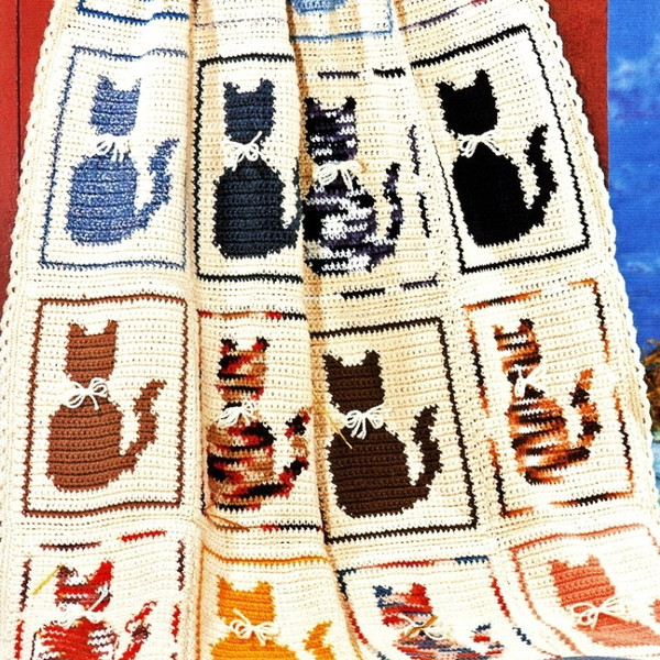 vintage crochet pattern afghan cat