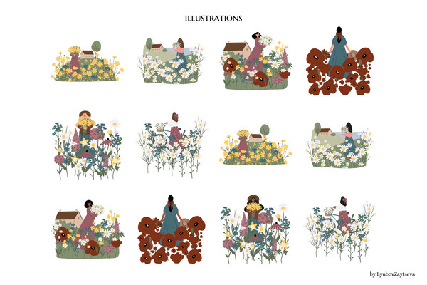 Wildflower meadow girl clipart-illustration (2).jpg