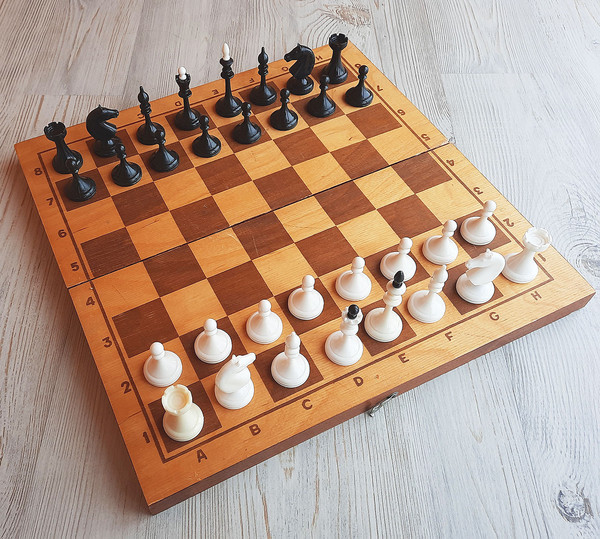 Soviet wooden chess set small - 30x30 cm chessboard vintage - Inspire Uplift