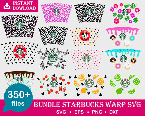 350 Starbucks Wrap Svg Bundle 3.0 Digital Dowload, Starbucks cup wrap bunlde svg, Starbucks logo svg, Starbucks Full Wrap Template Svg for cricut, High quality,