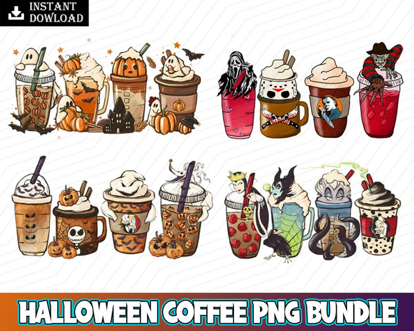 4 Halloween Coffee Png Bundle, Harry Fall coffee PNG, Villains Latte, Fall latte png, Horror Movie Inspired Coffee, Sublimation design Png Instant Download.jpg