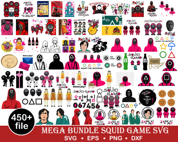 450 Squid Game SVG Bundle, Squid Game Logo svg ,Cricut, layered by color, Vector, Instant Download, svg bundle, Layered SVG, Cut file for cricut.jpg