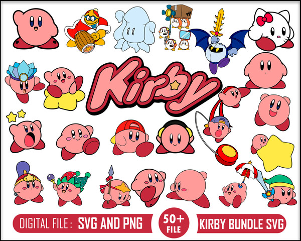 50 Kirby svg, kirby clipart, kirby cut file, kirby cutting file, kirby silhouette, kirby cricut, super mario svg, mario svg, kirby svg file.jpg