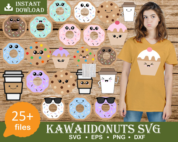 Donut SVG Bundle, Coffee Cup SVG, Cute Food Clipart, Sprinkles, Cake, Teacup PNG, Planner Sticker Clipart, Commercial Use, Instant Download.jpg