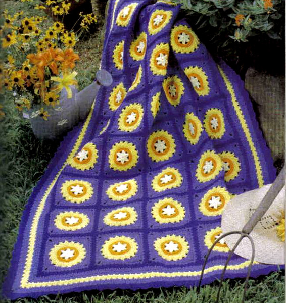 sunflower afghan vintage crochet pattern