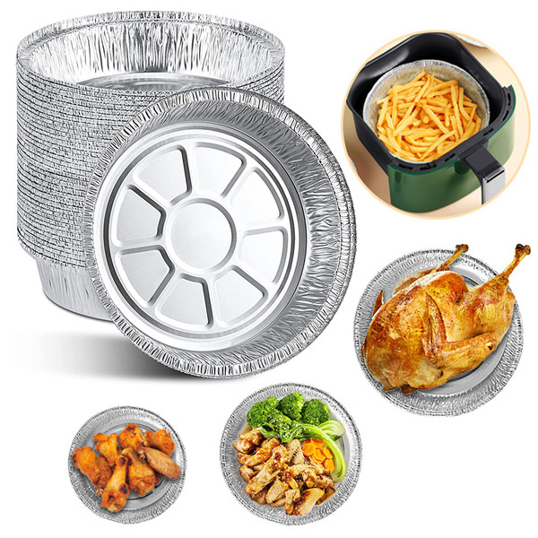 8inch Air Fryer Aluminum Foil Pans Non-stick Baking Tin Liner Pans Food  Grade Heating Roasting Tray For Airfryer Microwave Oven
