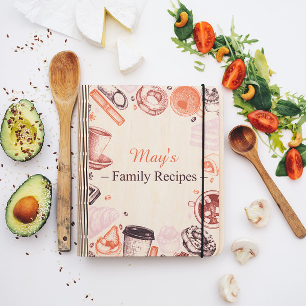 Custom Recipe Book, Wooden Recipe Binder, Family Cook Book, - Inspire Uplift