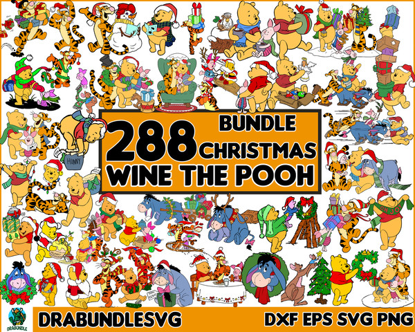 288 Christmas winnie the pooh SVG Bundle - Mickey SVG Cartoon and Minnie Mouse SVG, Png, Mickey ears, Minnie ears Dsiney christmas svg Digital Instant Download.