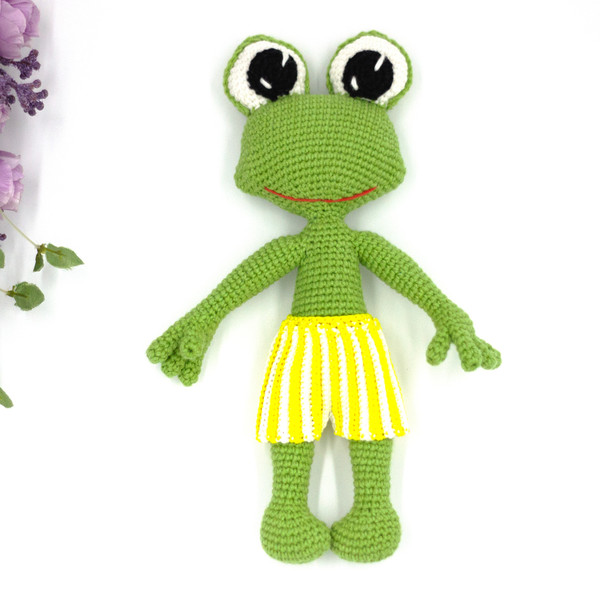 Green frog in shorts, stuffed frog, baby shower stuffed anim - Inspire  Uplift