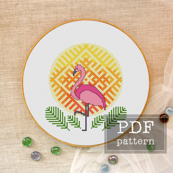 Pink flamingo cross stitch pattern Slavic ornament cross stitch.jpg
