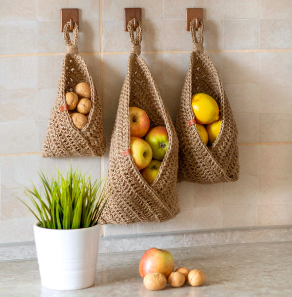 Hanging Wall Baskets, Vegetable Baskets, Jute Hanging Fruit