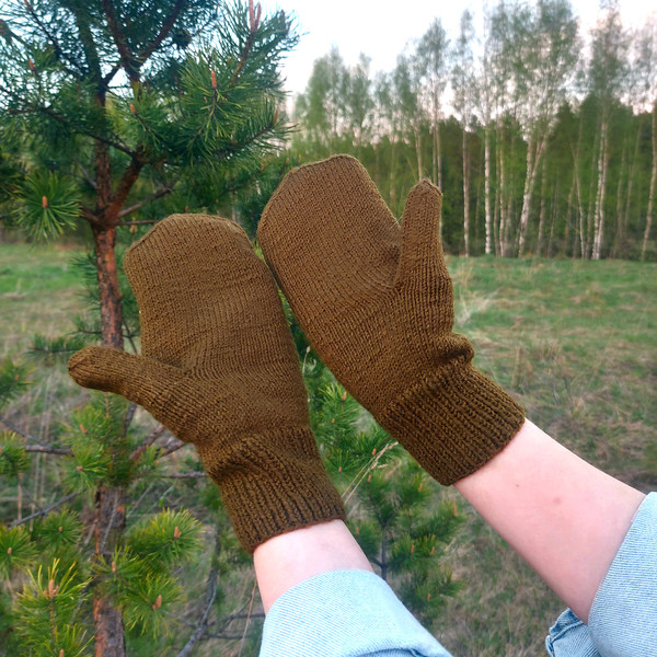 Olive-Mittens-With-Dandelions-Women-S-Winter-Fluffy-Mittens-Knitted